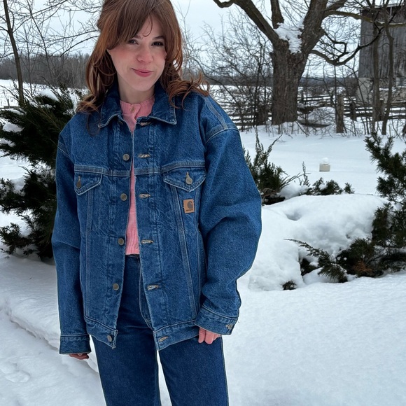 Vintage Carhartt Blue Denim Flannel Lined Trucker Jacket Made in USA J11DST - Picture 10 of 12